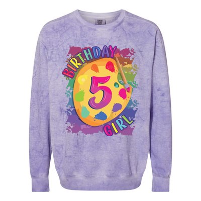 Birthday Girl 5 Year Old Art Painting Party 5th Birthday Colorblast Crewneck Sweatshirt