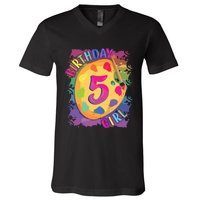 Birthday Girl 5 Year Old Art Painting Party 5th Birthday V-Neck T-Shirt