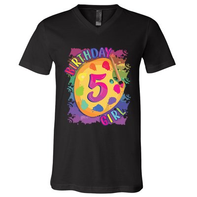 Birthday Girl 5 Year Old Art Painting Party 5th Birthday V-Neck T-Shirt