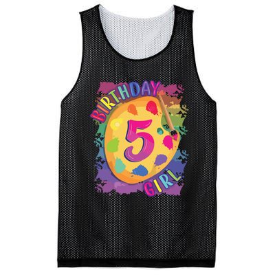 Birthday Girl 5 Year Old Art Painting Party 5th Birthday Mesh Reversible Basketball Jersey Tank