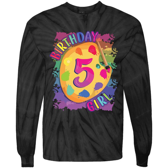 Birthday Girl 5 Year Old Art Painting Party 5th Birthday Tie-Dye Long Sleeve Shirt