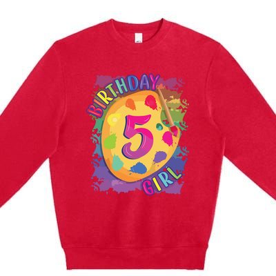 Birthday Girl 5 Year Old Art Painting Party 5th Birthday Premium Crewneck Sweatshirt