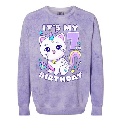 Birthday girl 7 years old cat unicorn 7th birthday Colorblast Crewneck Sweatshirt