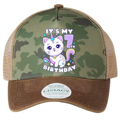 Birthday girl 7 years old cat unicorn 7th birthday Legacy Tie Dye Trucker Hat