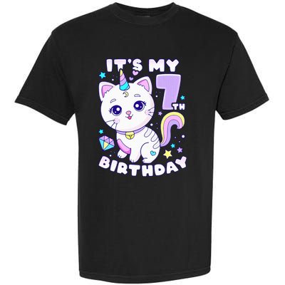 Birthday girl 7 years old cat unicorn 7th birthday Garment-Dyed Heavyweight T-Shirt