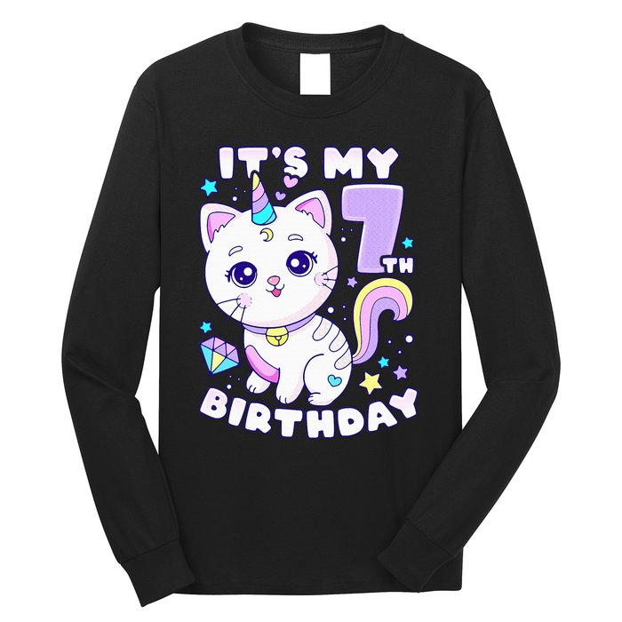 Birthday girl 7 years old cat unicorn 7th birthday Long Sleeve Shirt