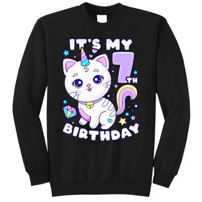 Birthday girl 7 years old cat unicorn 7th birthday Sweatshirt