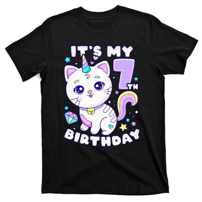 Birthday girl 7 years old cat unicorn 7th birthday T-Shirt