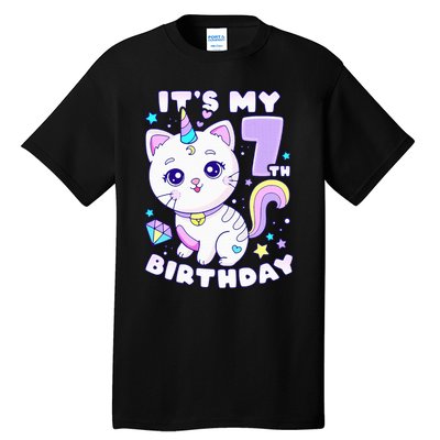 Birthday girl 7 years old cat unicorn 7th birthday Tall T-Shirt