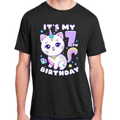 Birthday girl 7 years old cat unicorn 7th birthday Adult ChromaSoft Performance T-Shirt