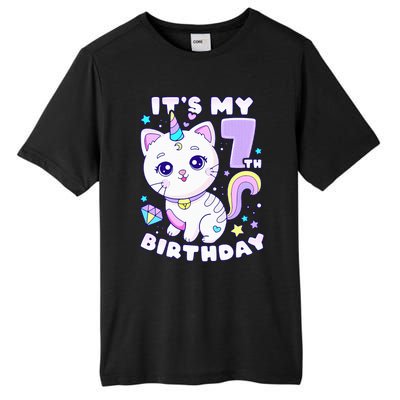 Birthday girl 7 years old cat unicorn 7th birthday Tall Fusion ChromaSoft Performance T-Shirt