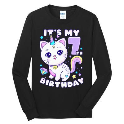 Birthday girl 7 years old cat unicorn 7th birthday Tall Long Sleeve T-Shirt