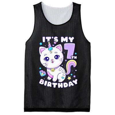 Birthday girl 7 years old cat unicorn 7th birthday Mesh Reversible Basketball Jersey Tank