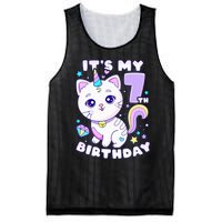 Birthday girl 7 years old cat unicorn 7th birthday Mesh Reversible Basketball Jersey Tank