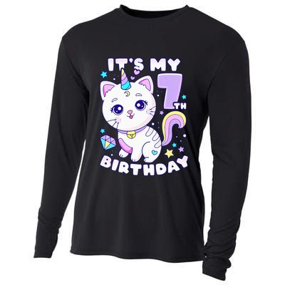 Birthday girl 7 years old cat unicorn 7th birthday Cooling Performance Long Sleeve Crew