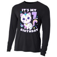 Birthday girl 7 years old cat unicorn 7th birthday Cooling Performance Long Sleeve Crew