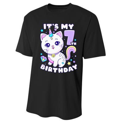 Birthday girl 7 years old cat unicorn 7th birthday Performance Sprint T-Shirt