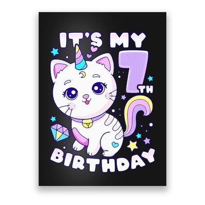 Birthday girl 7 years old cat unicorn 7th birthday Poster