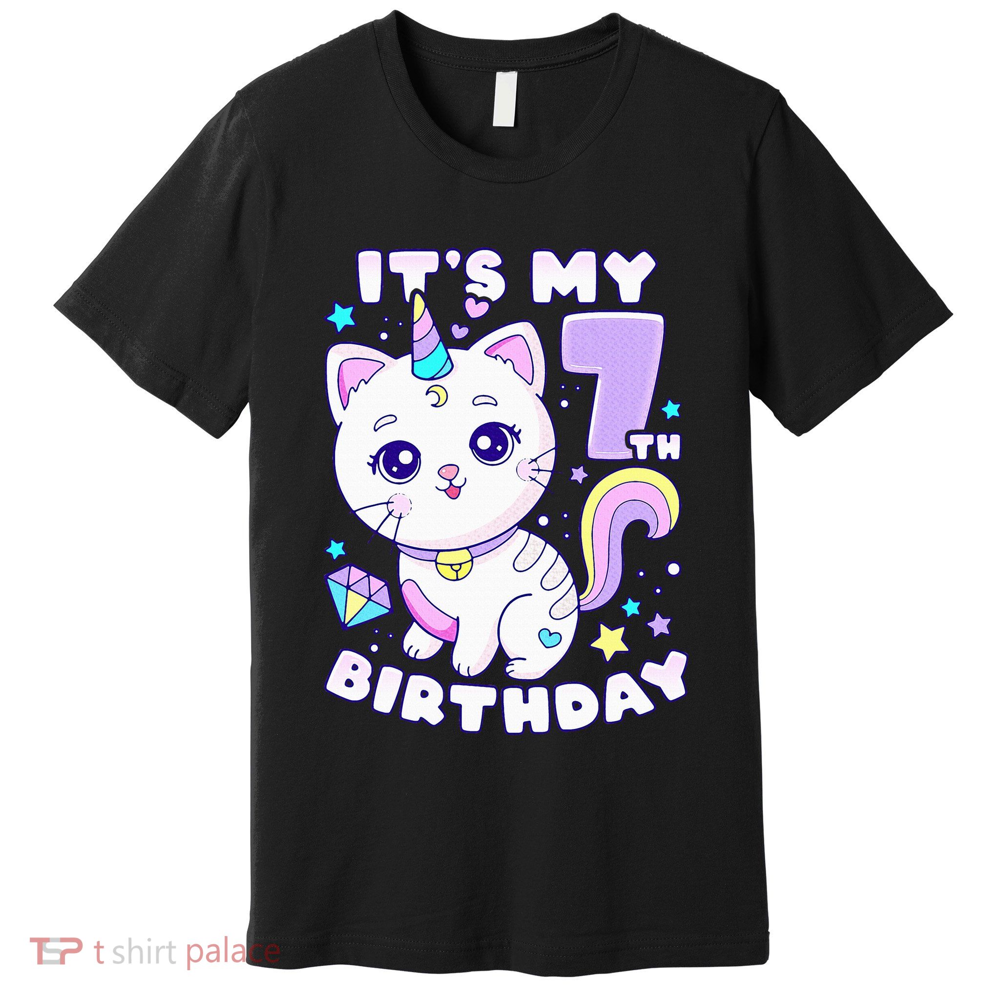 Birthday girl 7 years old cat unicorn 7th birthday Premium T-Shirt