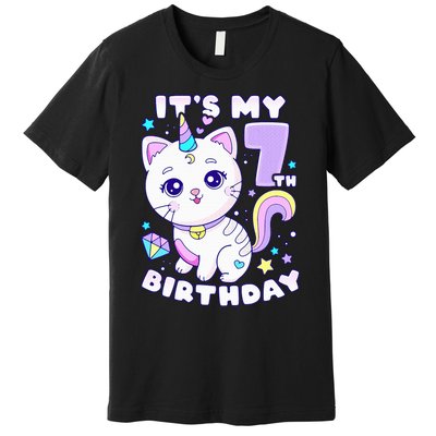 Birthday girl 7 years old cat unicorn 7th birthday Premium T-Shirt