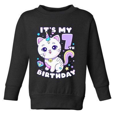 Birthday girl 7 years old cat unicorn 7th birthday Toddler Sweatshirt