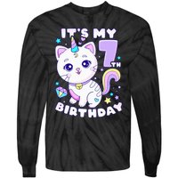 Birthday girl 7 years old cat unicorn 7th birthday Tie-Dye Long Sleeve Shirt