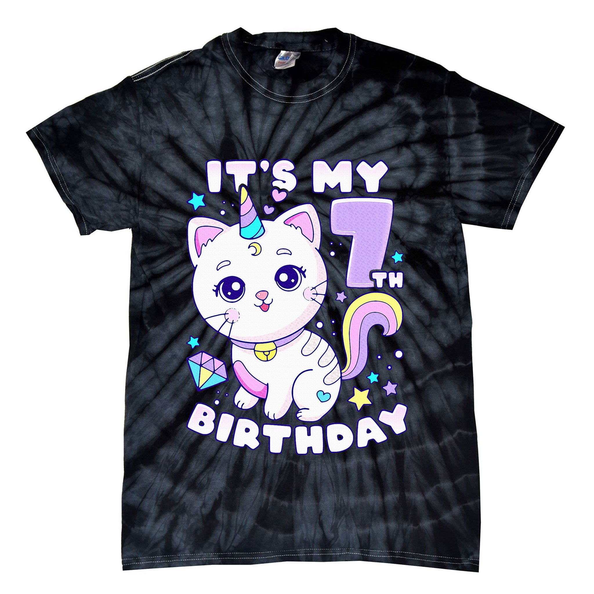 Birthday girl 7 years old cat unicorn 7th birthday Tie-Dye T-Shirt