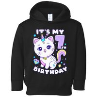 Birthday girl 7 years old cat unicorn 7th birthday Toddler Hoodie