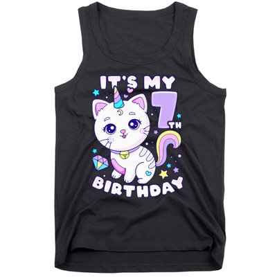 Birthday girl 7 years old cat unicorn 7th birthday Tank Top