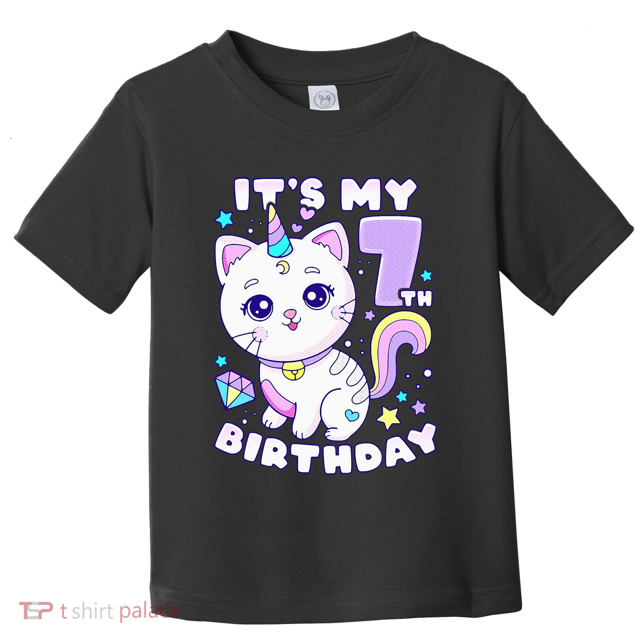 Birthday girl 7 years old cat unicorn 7th birthday Toddler T-Shirt