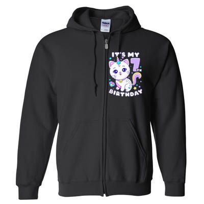 Birthday girl 7 years old cat unicorn 7th birthday Full Zip Hoodie