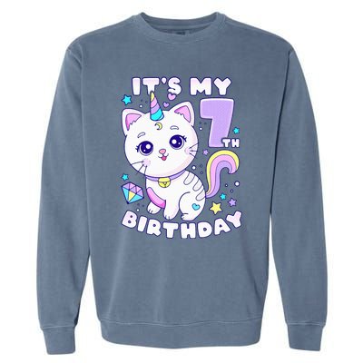 Birthday girl 7 years old cat unicorn 7th birthday Garment-Dyed Sweatshirt