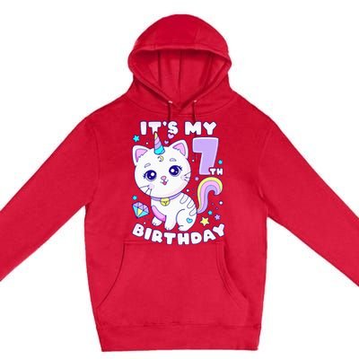 Birthday girl 7 years old cat unicorn 7th birthday Premium Pullover Hoodie