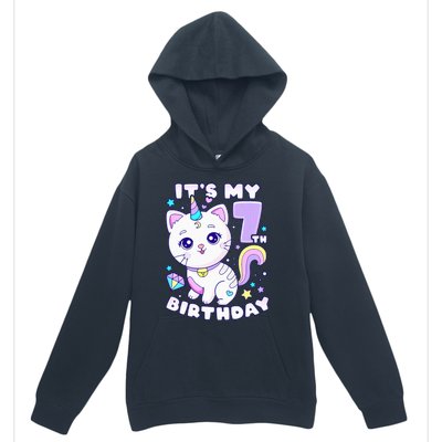 Birthday girl 7 years old cat unicorn 7th birthday Urban Pullover Hoodie