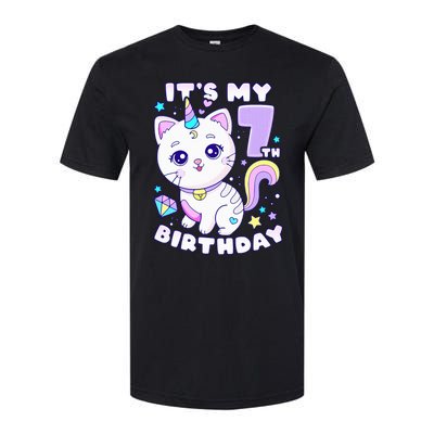 Birthday girl 7 years old cat unicorn 7th birthday Softstyle CVC T-Shirt