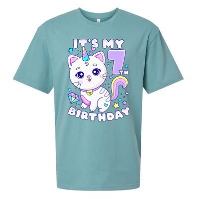 Birthday girl 7 years old cat unicorn 7th birthday Sueded Cloud Jersey T-Shirt