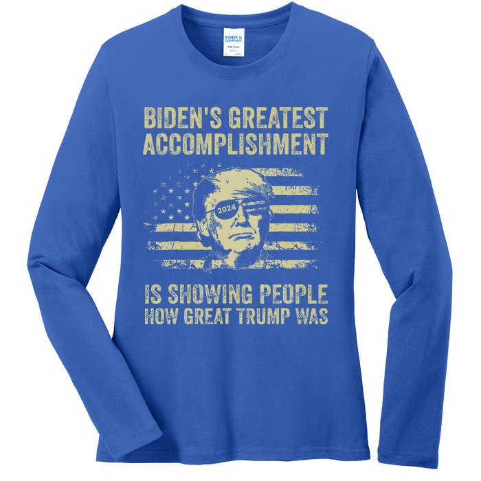 BidenS Greatest Accomplishment Is Showing Trump 2024 Ladies Long Sleeve Shirt