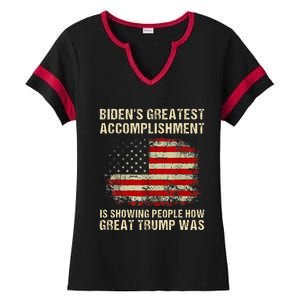 Bidens Greatest Accomplishment Is Showing Trump 2024 Ladies Halftime Notch Neck Tee