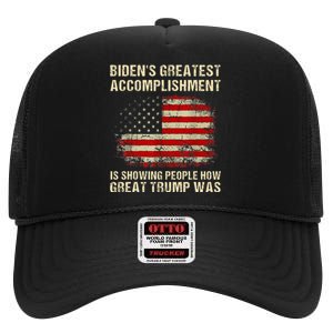 Bidens Greatest Accomplishment Is Showing Trump 2024 High Crown Mesh Back Trucker Hat