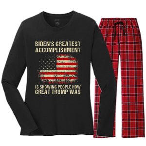 Bidens Greatest Accomplishment Is Showing Trump 2024 Women's Long Sleeve Flannel Pajama Set 