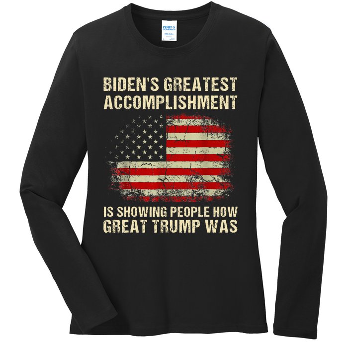 Bidens Greatest Accomplishment Is Showing Trump 2024 Ladies Long Sleeve Shirt