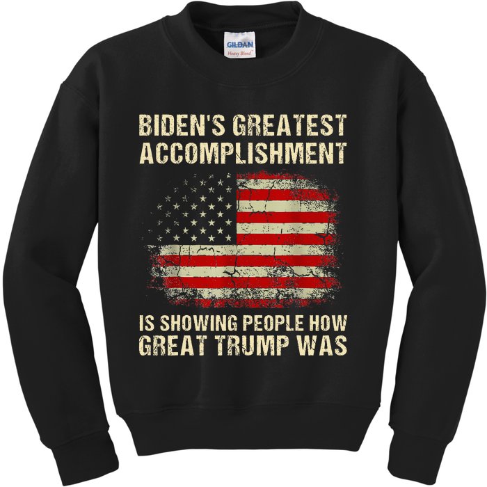 Bidens Greatest Accomplishment Is Showing Trump 2024 Kids Sweatshirt