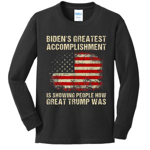 Bidens Greatest Accomplishment Is Showing Trump 2024 Kids Long Sleeve Shirt