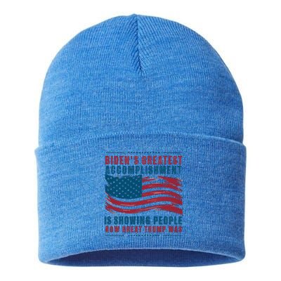 Bidens Greatest Accomplisht Retro Vintage Pro Trump Gift Sustainable Knit Beanie