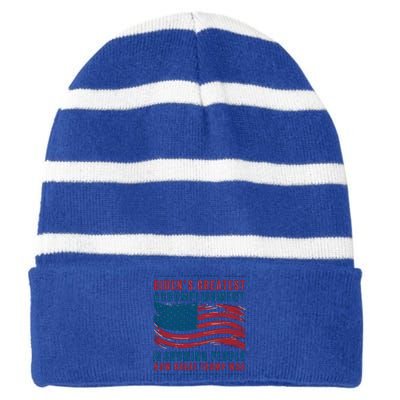 Bidens Greatest Accomplisht Retro Vintage Pro Trump Gift Striped Beanie with Solid Band