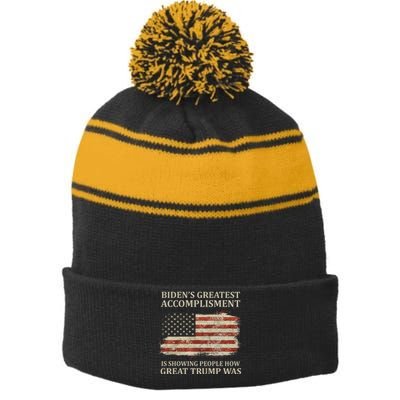 Bidens Greatest Accomplishment Is Showing People How Great Trump Was Usa Stripe Pom Pom Beanie