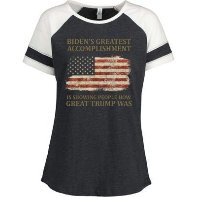 Bidens Greatest Accomplishment Is Showing People How Great Trump Was Usa Enza Ladies Jersey Colorblock Tee