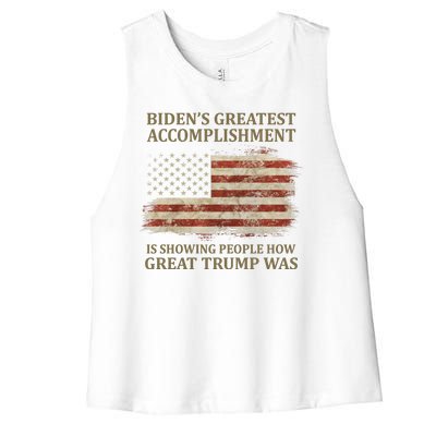 Bidens Greatest Accomplishment Is Showing People How Great Trump Was Usa Women's Racerback Cropped Tank