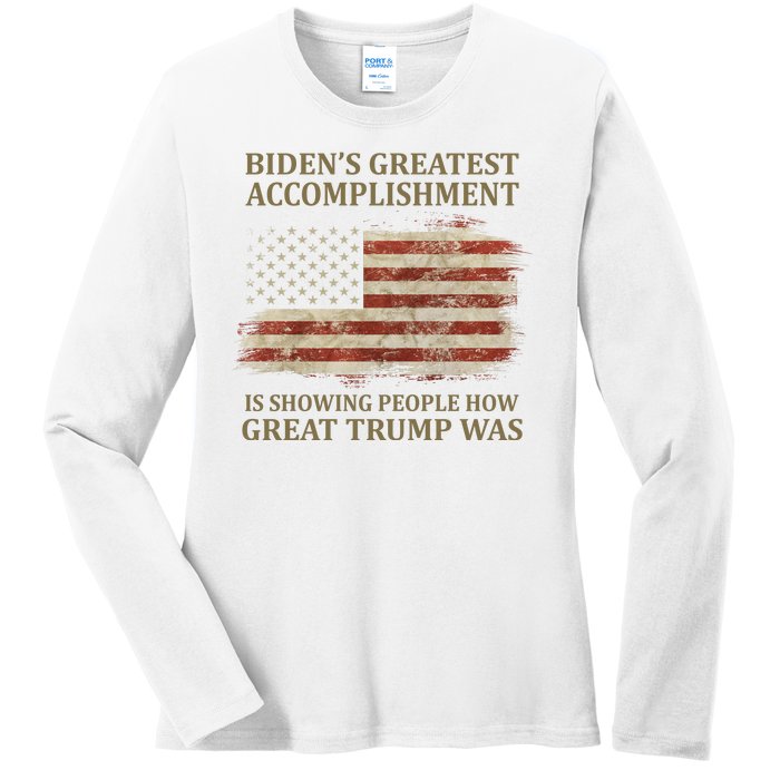 Bidens Greatest Accomplishment Is Showing People How Great Trump Was Usa Ladies Long Sleeve Shirt