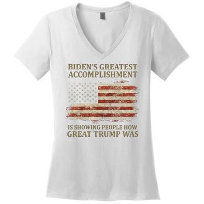 Bidens Greatest Accomplishment Is Showing People How Great Trump Was Usa Women's V-Neck T-Shirt